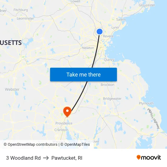 3 Woodland Rd to Pawtucket, RI map