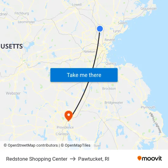 Redstone Shopping Center to Pawtucket, RI map