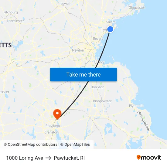 1000 Loring Ave to Pawtucket, RI map