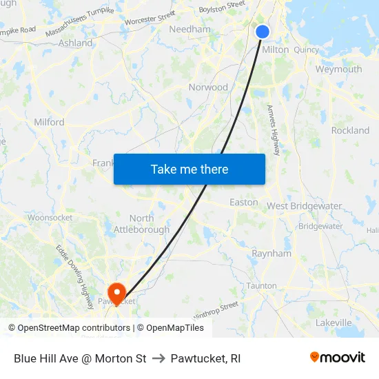 Blue Hill Ave @ Morton St to Pawtucket, RI map