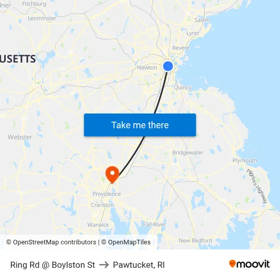 Ring Rd @ Boylston St to Pawtucket, RI map