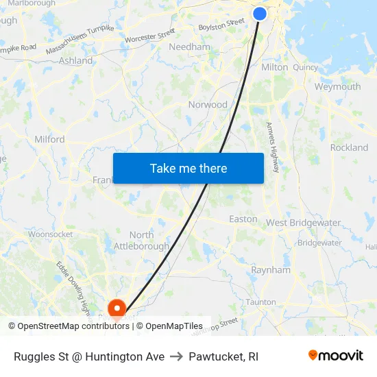 Ruggles St @ Huntington Ave to Pawtucket, RI map