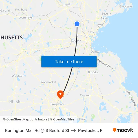 Burlington Mall Rd @ S Bedford St to Pawtucket, RI map