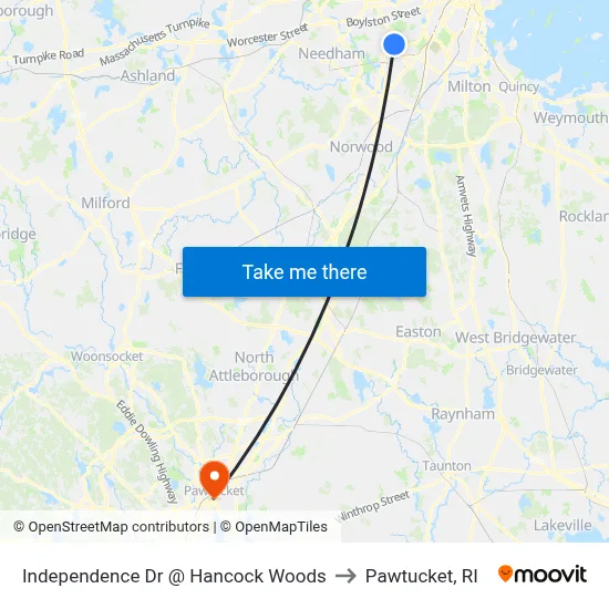 Independence Dr @ Hancock Woods to Pawtucket, RI map