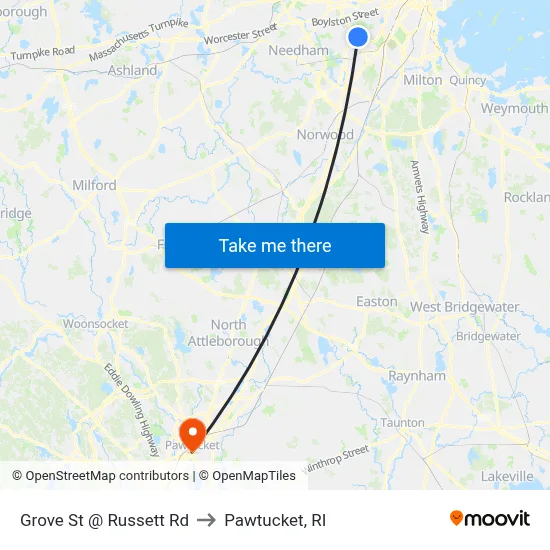 Grove St @ Russett Rd to Pawtucket, RI map