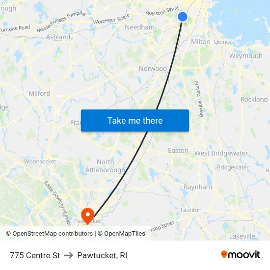 775 Centre St to Pawtucket, RI map