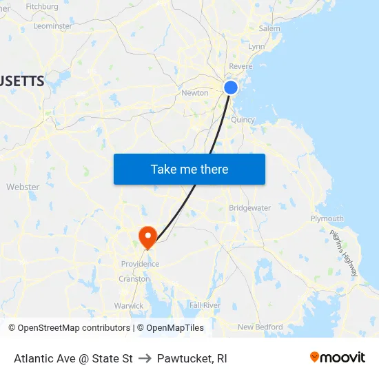 Atlantic Ave @ State St to Pawtucket, RI map