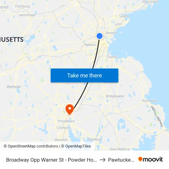 Broadway Opp Warner St - Powder House Sq to Pawtucket, RI map