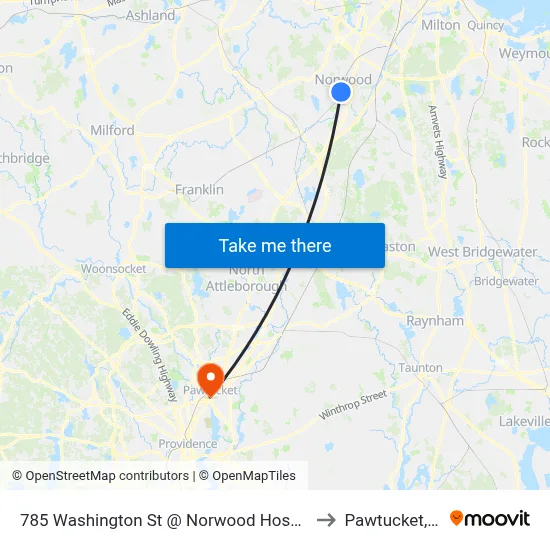 785 Washington St @ Norwood Hospital to Pawtucket, RI map