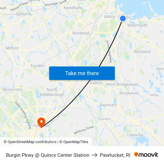 Burgin Pkwy @ Quincy Center Station to Pawtucket, RI map