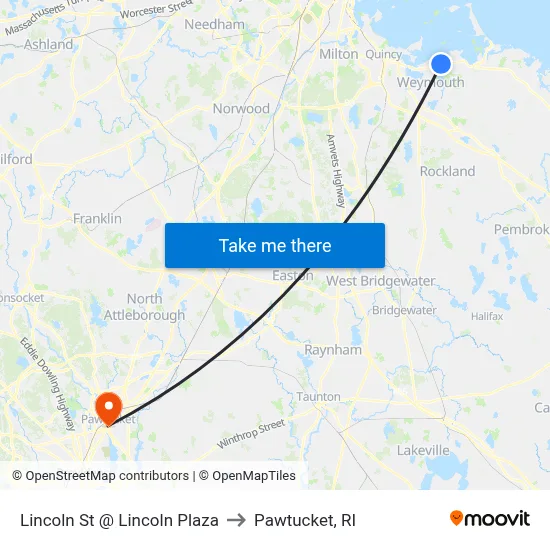 Lincoln St @ Lincoln Plaza to Pawtucket, RI map