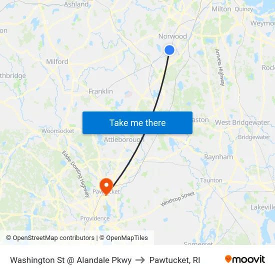 Washington St @ Alandale Pkwy to Pawtucket, RI map