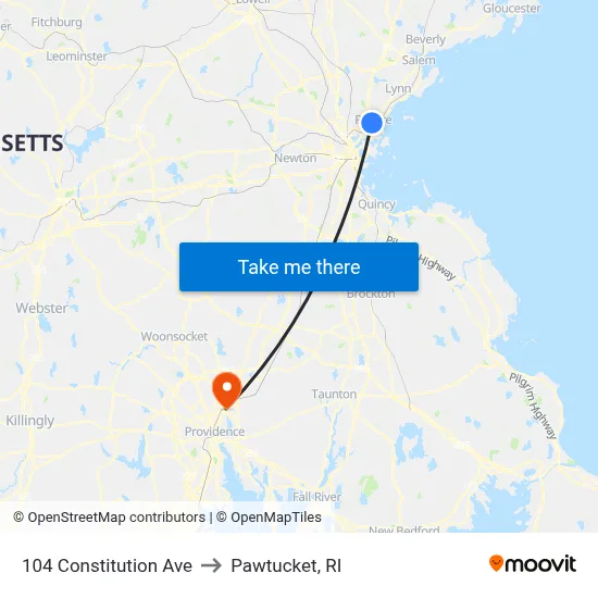 104 Constitution Ave to Pawtucket, RI map