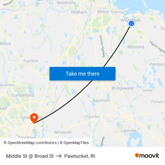 Middle St @ Broad St to Pawtucket, RI map