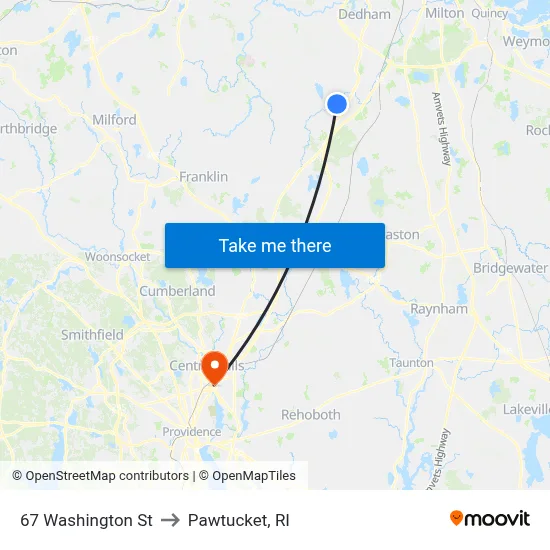 67 Washington St to Pawtucket, RI map