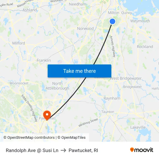 Randolph Ave @ Susi Ln to Pawtucket, RI map