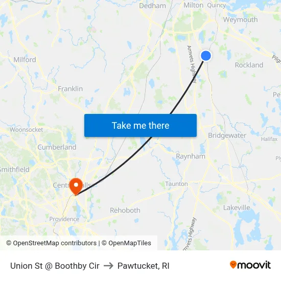 Union St @ Boothby Cir to Pawtucket, RI map