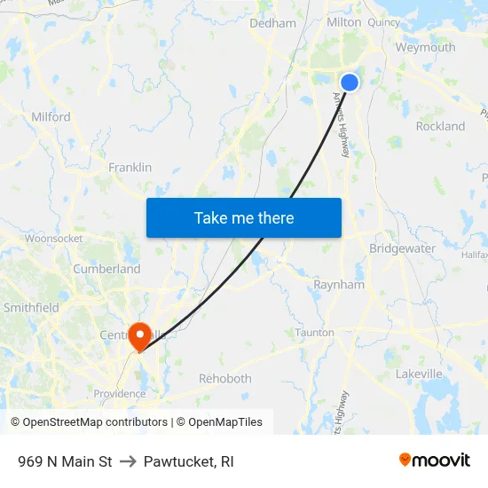 969 N Main St to Pawtucket, RI map