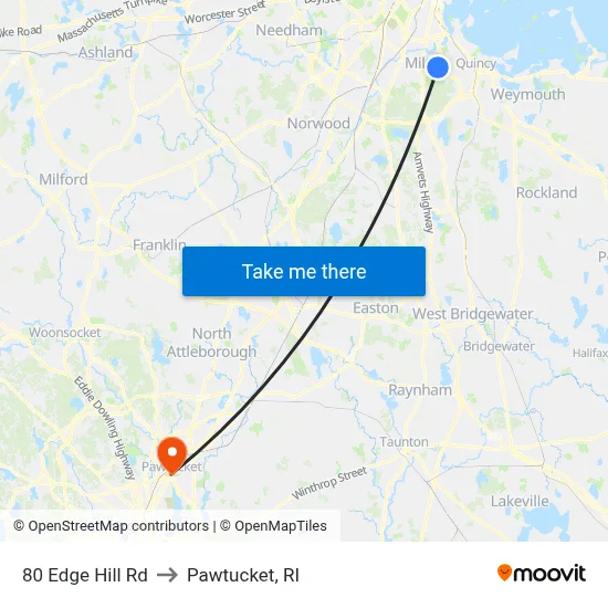 80 Edge Hill Rd to Pawtucket, RI map