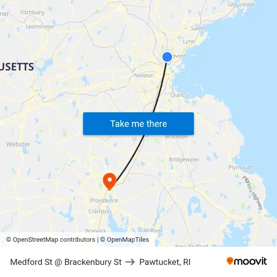 Medford St @ Brackenbury St to Pawtucket, RI map