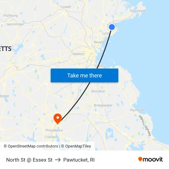 North St @ Essex St to Pawtucket, RI map