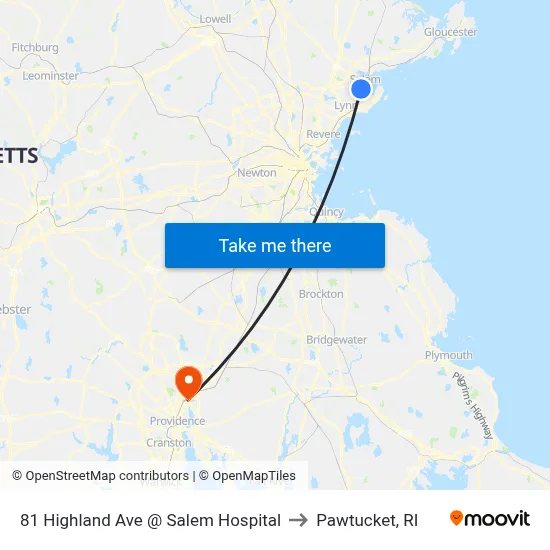 81 Highland Ave @ Salem Hospital to Pawtucket, RI map