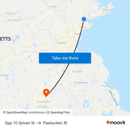 Opp 10 Sylvan St to Pawtucket, RI map