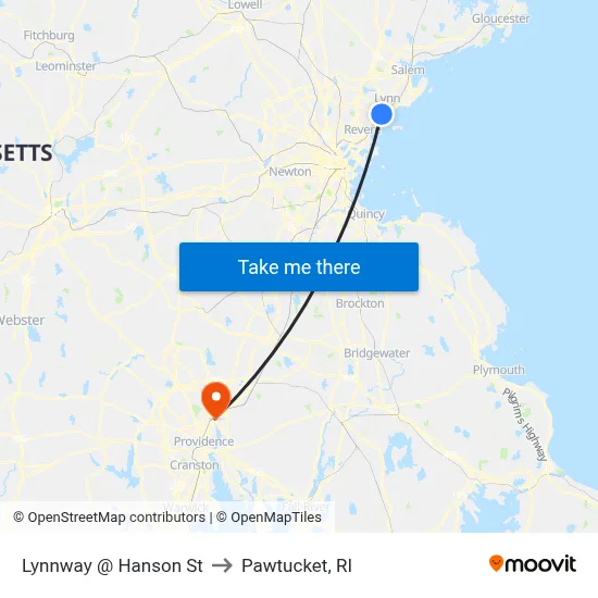 Lynnway @ Hanson St to Pawtucket, RI map