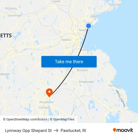 Lynnway Opp Shepard St to Pawtucket, RI map