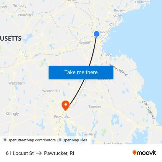 61 Locust St to Pawtucket, RI map