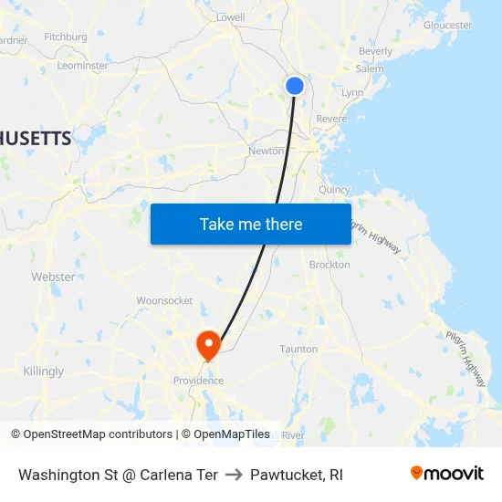 Washington St @ Carlena Ter to Pawtucket, RI map