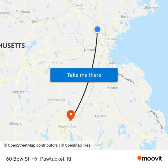 60 Bow St to Pawtucket, RI map