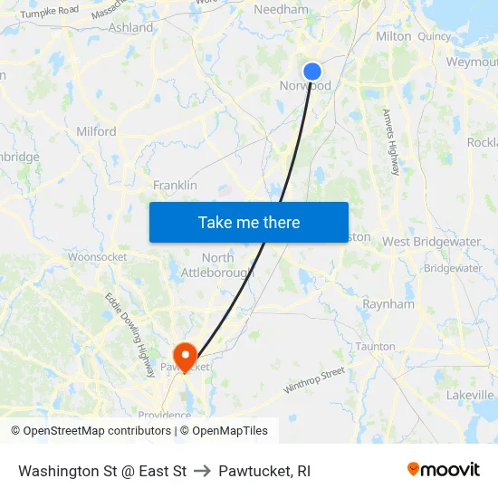 Washington St @ East St to Pawtucket, RI map