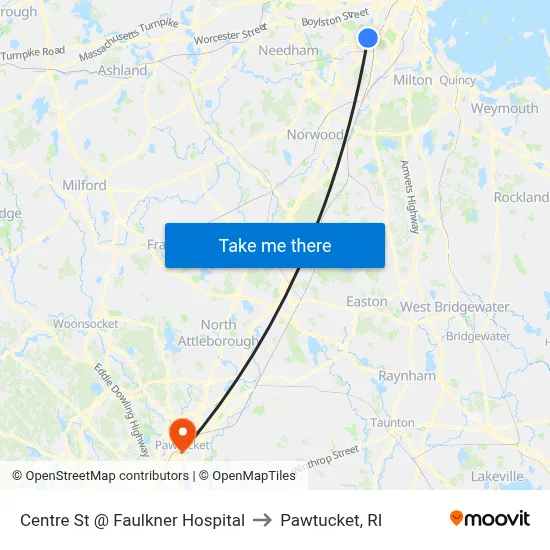 Centre St @ Faulkner Hospital to Pawtucket, RI map