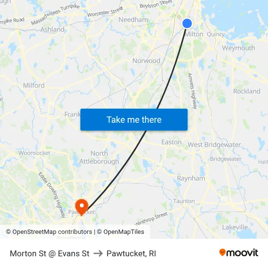 Morton St @ Evans St to Pawtucket, RI map