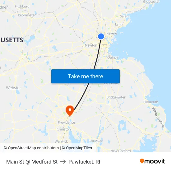 Main St @ Medford St to Pawtucket, RI map