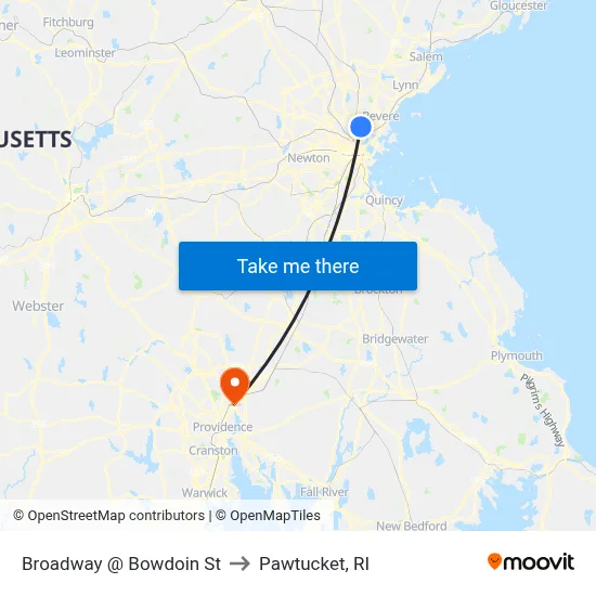 Broadway @ Bowdoin St to Pawtucket, RI map