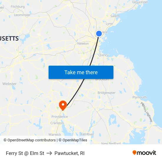 Ferry St @ Elm St to Pawtucket, RI map