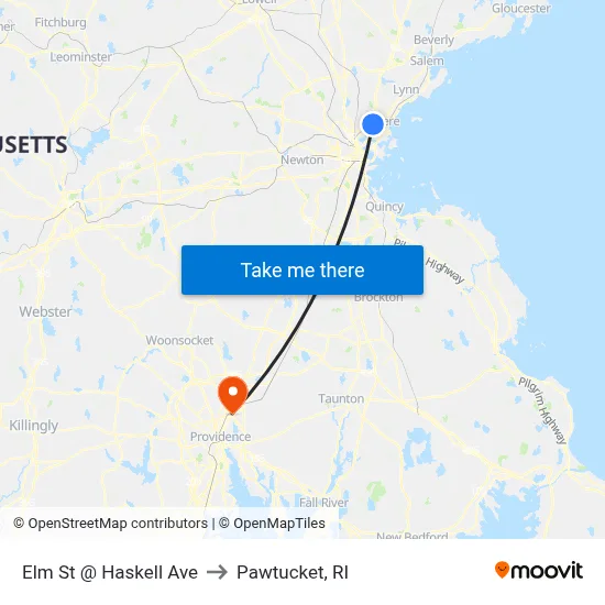 Elm St @ Haskell Ave to Pawtucket, RI map