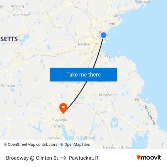 Broadway @ Clinton St to Pawtucket, RI map
