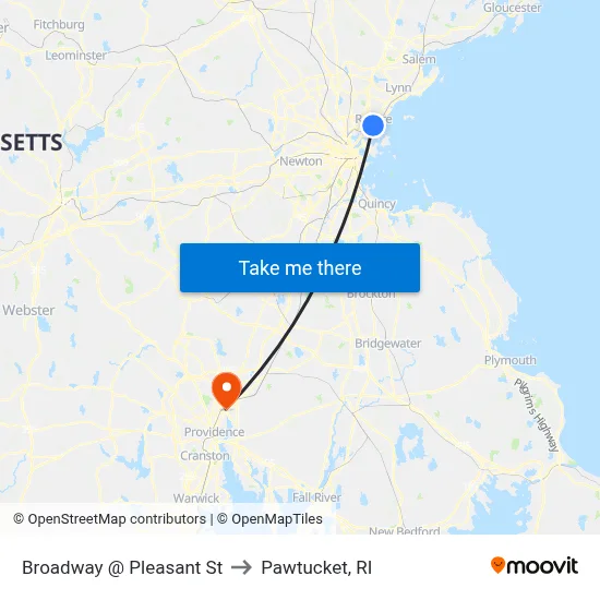 Broadway @ Pleasant St to Pawtucket, RI map