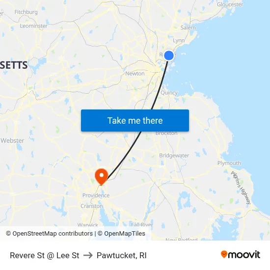 Revere St @ Lee St to Pawtucket, RI map