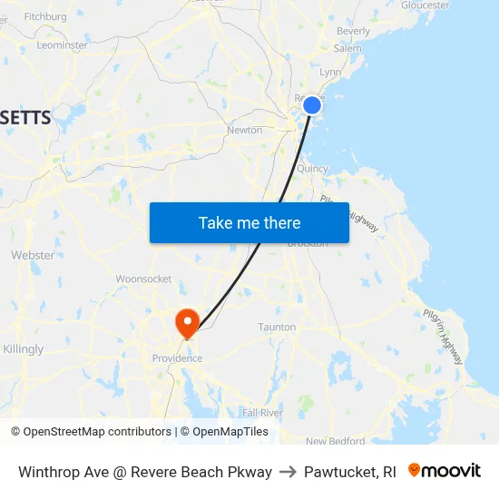 Winthrop Ave @ Revere Beach Pkway to Pawtucket, RI map