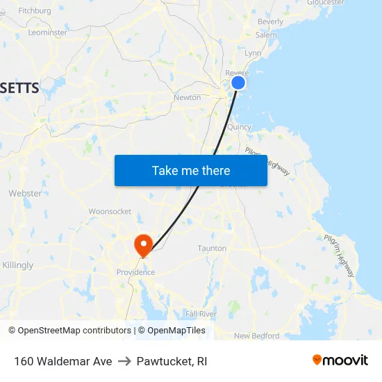 160 Waldemar Ave to Pawtucket, RI map