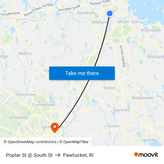Poplar St @ South St to Pawtucket, RI map