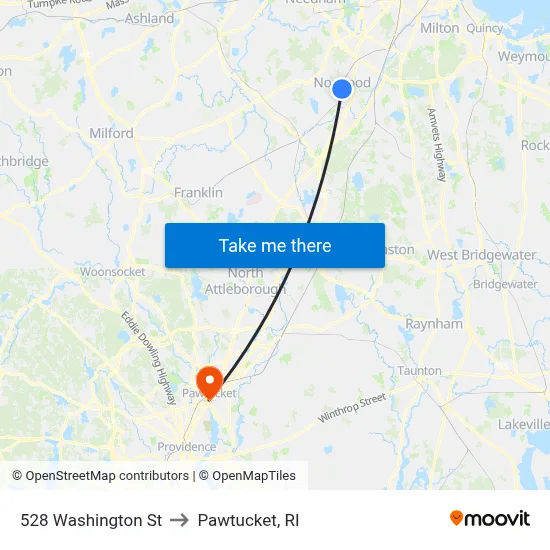 528 Washington St to Pawtucket, RI map