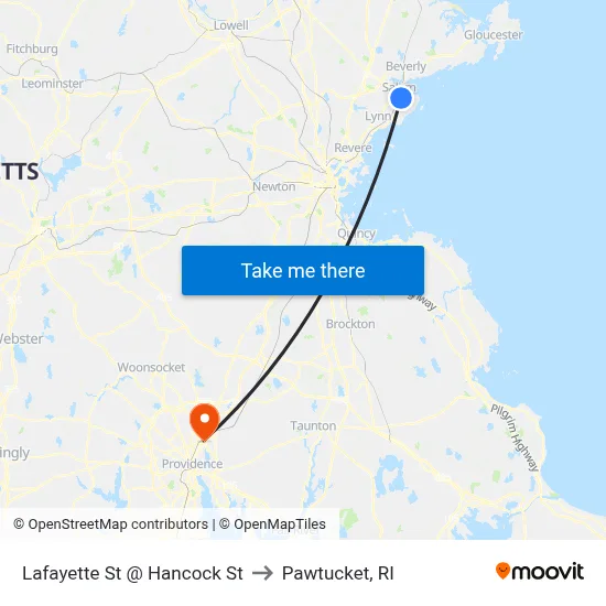 Lafayette St @ Hancock St to Pawtucket, RI map