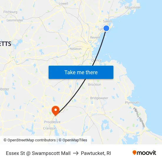 Essex St @ Swampscott Mall to Pawtucket, RI map