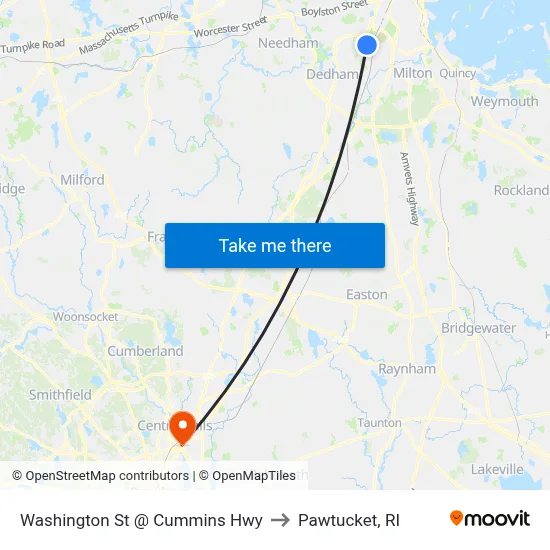 Washington St @ Cummins Hwy to Pawtucket, RI map