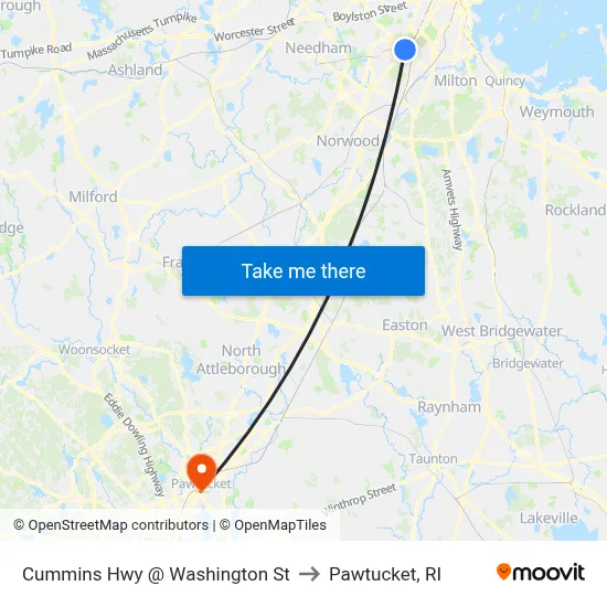 Cummins Hwy @ Washington St to Pawtucket, RI map